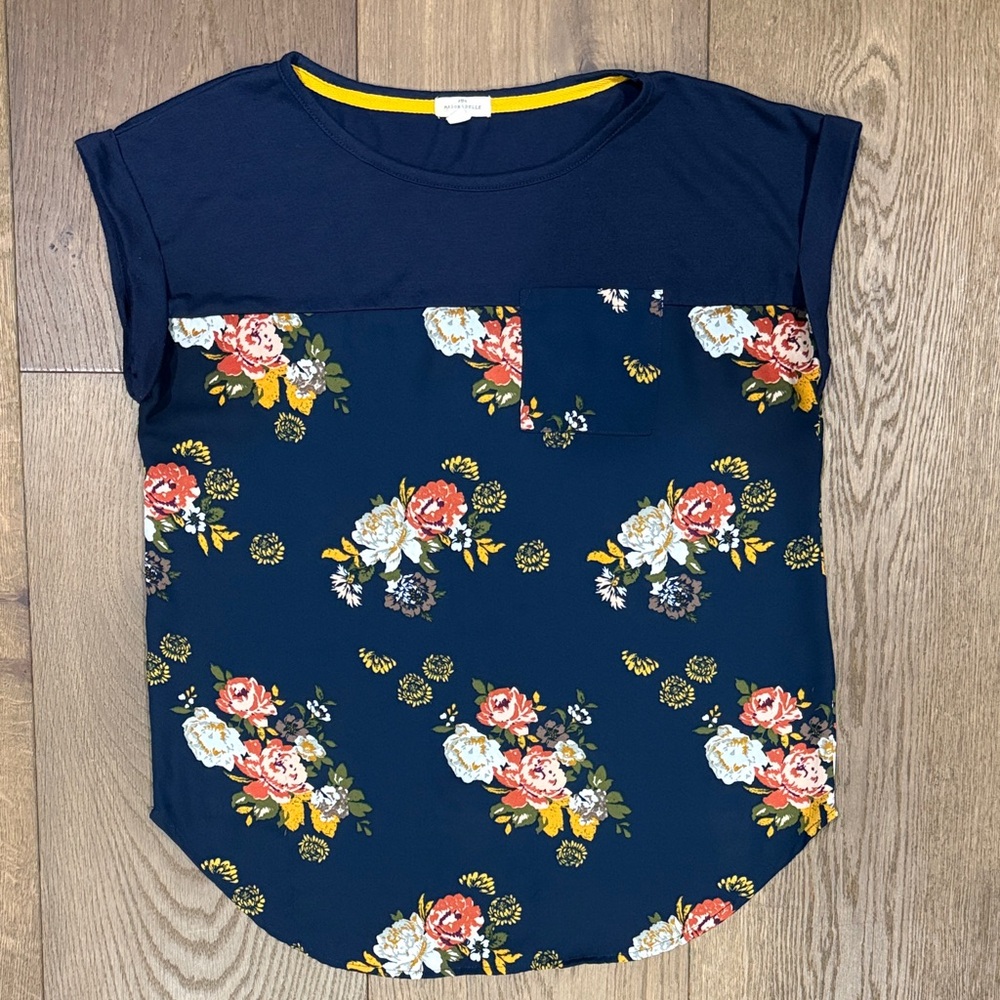 Floral Women's Blouse - Navy and Multicolor